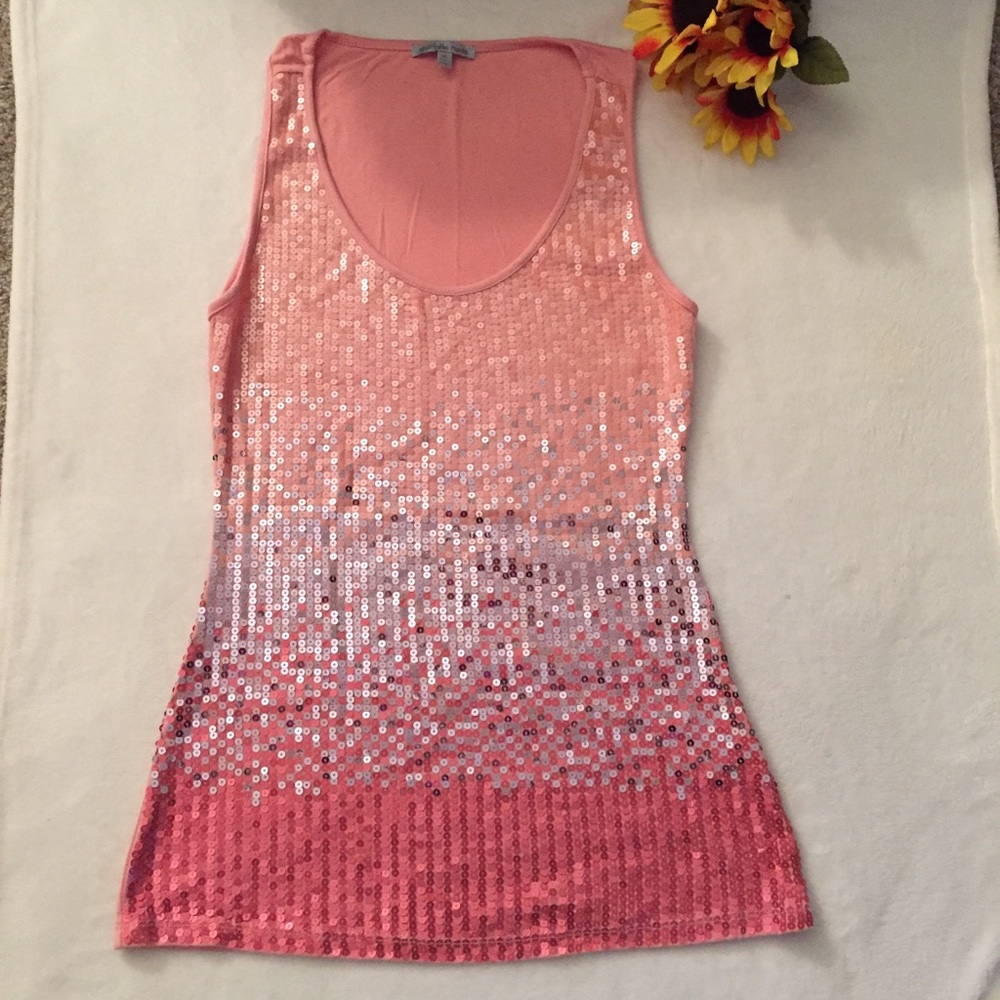 ❌SOLD❌Charlotte Russe Coral Ombré Sparkly Tank - Picture 1 of 6